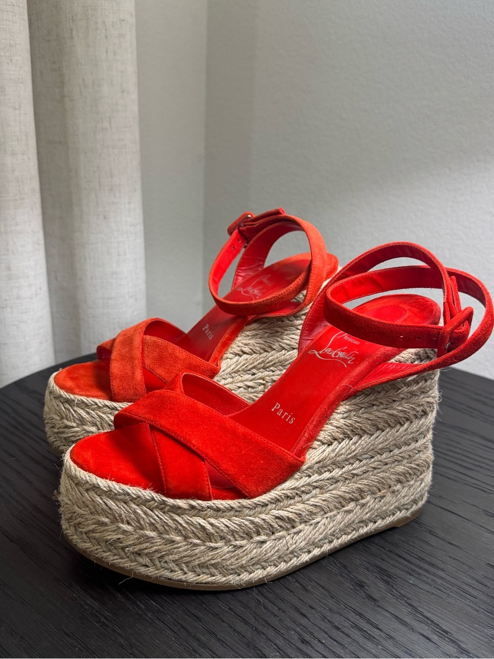 Christian Louboutin Espadrille Wedge Sandals Red Suede 36 - Picture 2 of 8